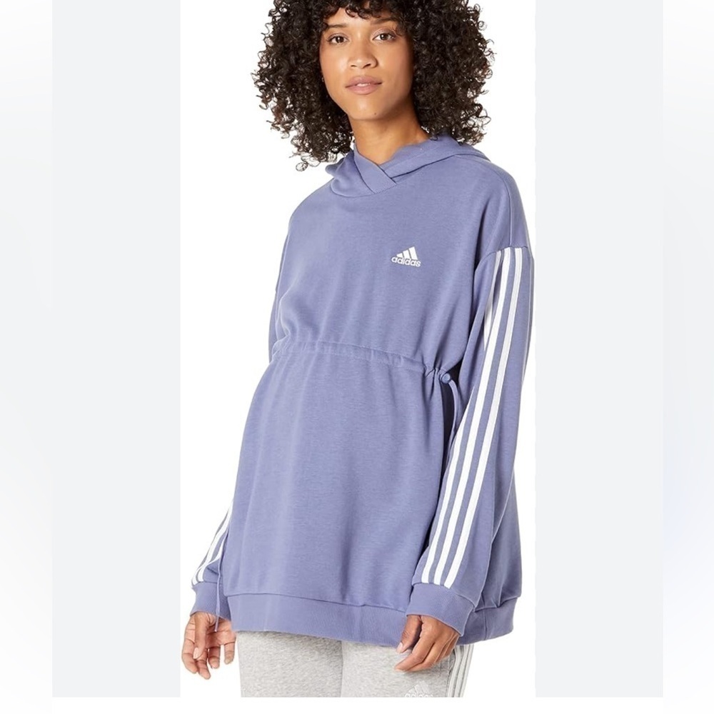 Adidas-XL-violet/white-3 stripes maternity hoodie. Pull on, L/S,  sweatshirt.
